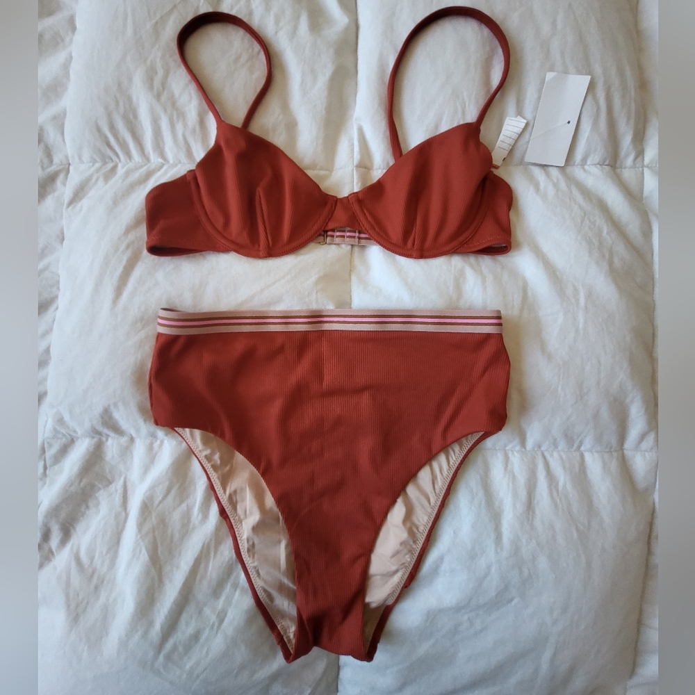 Nwt high waist burnt orange striped bikini